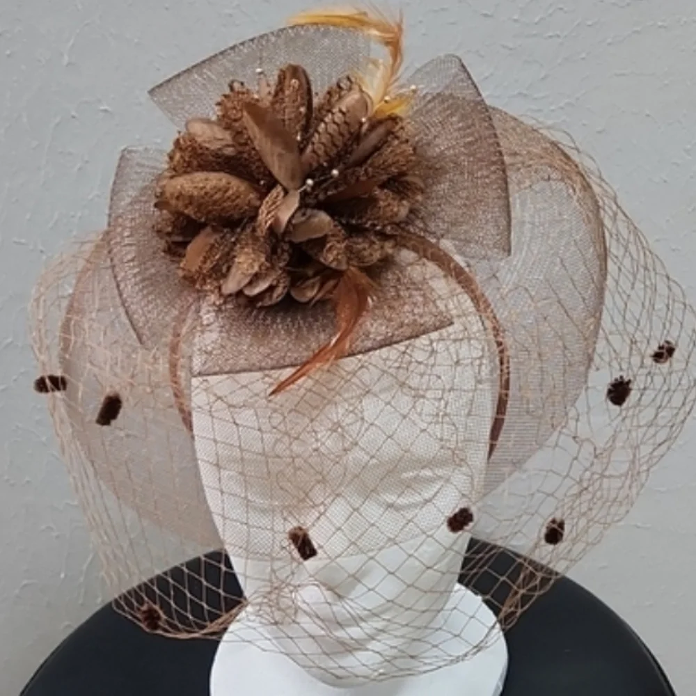 Brown Net and Floral Fascinator